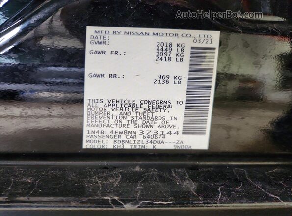 1N4BL4EW8MN373144 2021 NISSAN ALTIMA Black Vista del compartimento del motor