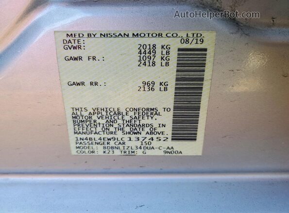1N4BL4EW9LC137452 2020 NISSAN ALTIMA Серебряный Вид подкапотного пространства