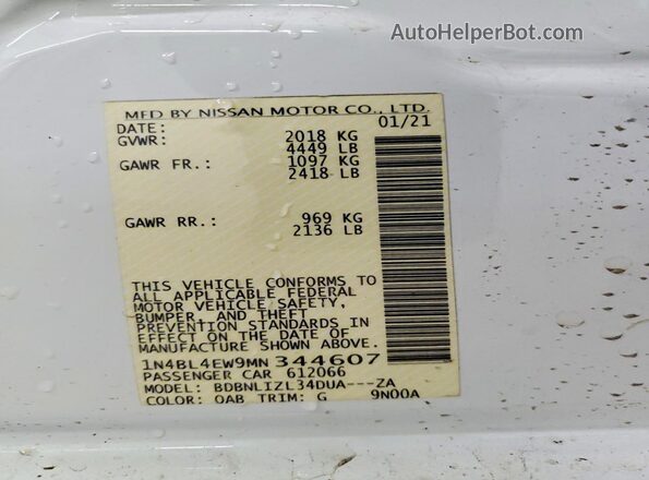 1N4BL4EW9MN344607 2021 NISSAN ALTIMA White Widok komory silnika