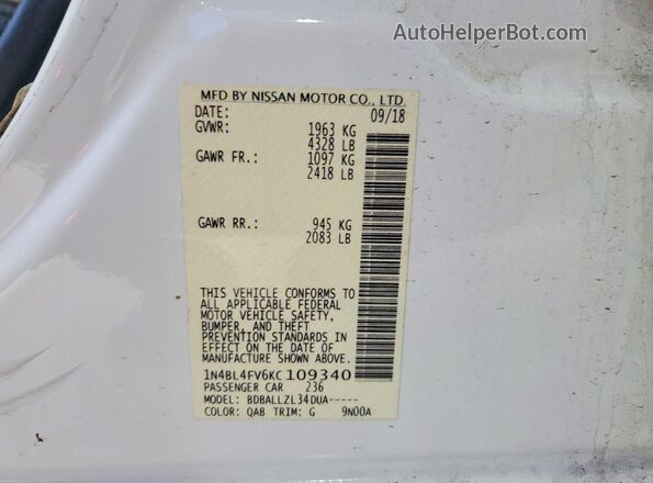 1N4BL4FV6KC109340 2019 NISSAN ALTIMA White ძრავის განყოფილების ხედი