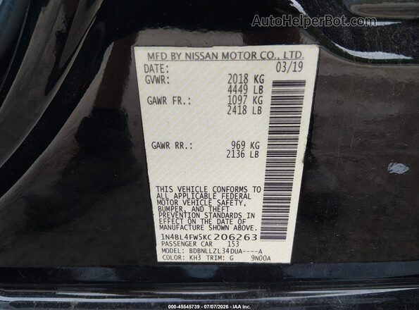 1N4BL4FW5KC206263 2019 NISSAN ALTIMA Black Widok komory silnika