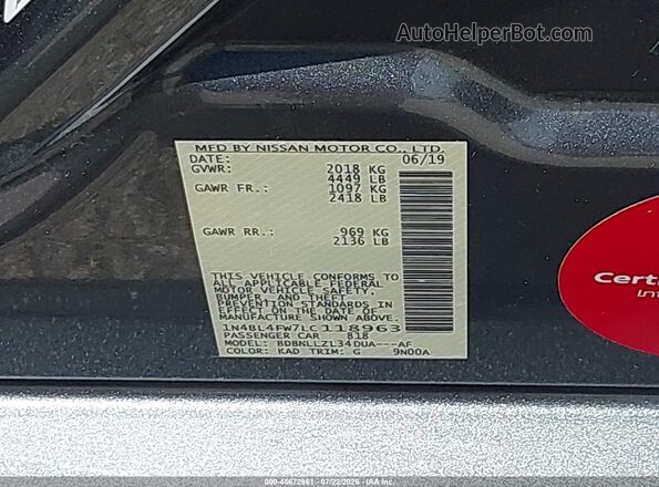 1N4BL4FW7LC118963 2020 NISSAN ALTIMA Gray Շարժիչի բաժամունքի տեսք