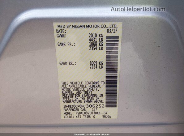 1N4BZ0CP0HC306252 2017 NISSAN LEAF Silver Вид підкапотного простору