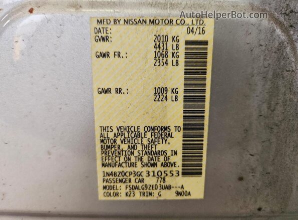 1N4BZ0CP3GC310553 2016 NISSAN LEAF Silver Widok komory silnika
