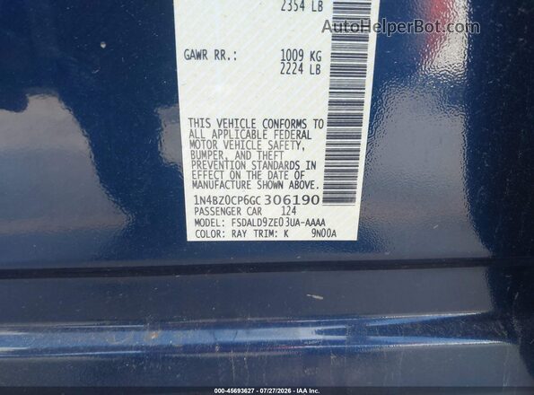 1N4BZ0CP6GC306190 2016 NISSAN LEAF Синий Вид подкапотного пространства