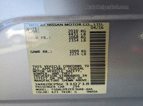 1N4BZ0CP9GC310718 2016 NISSAN LEAF Silver Widok komory silnika