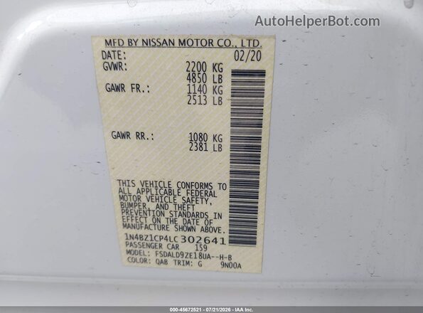 1N4BZ1CP4LC302641 2020 NISSAN LEAF White Vista del compartimento del motor