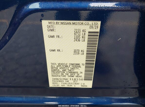 1N4BZ1CP6KC318550 2019 NISSAN LEAF Blue Widok komory silnika