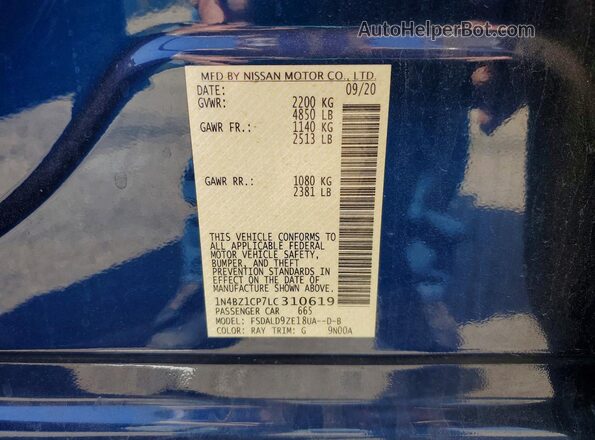 1N4BZ1CP7LC310619 2020 NISSAN LEAF Blue Engine compartment view