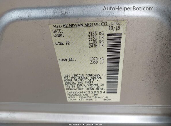 1N4BZ1CP8KC319554 2019 NISSAN LEAF Silver ძრავის განყოფილების ხედი