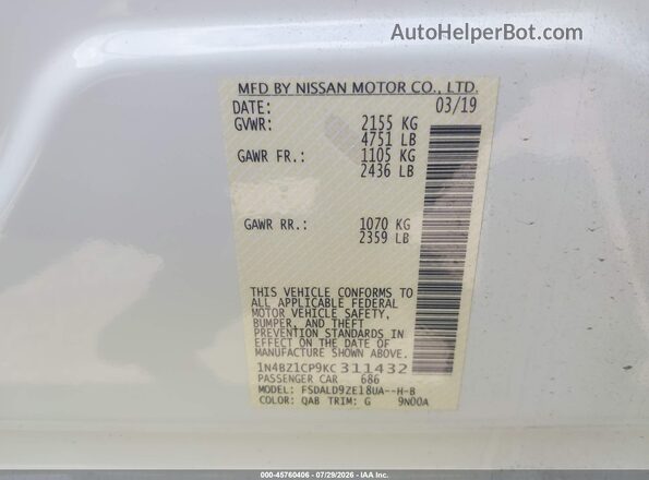 1N4BZ1CP9KC311432 2019 NISSAN LEAF Белый Вид подкапотного пространства