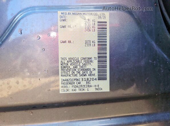 1N4BZ1CP9KC318204 2019 NISSAN LEAF Blue Vista del compartimento del motor