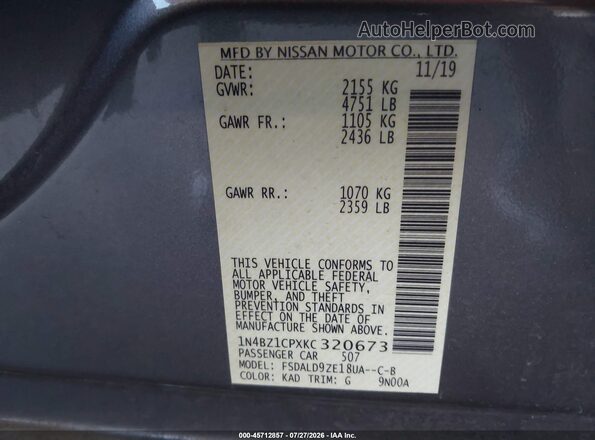 1N4BZ1CPXKC320673 2019 NISSAN LEAF Gray Вид підкапотного простору