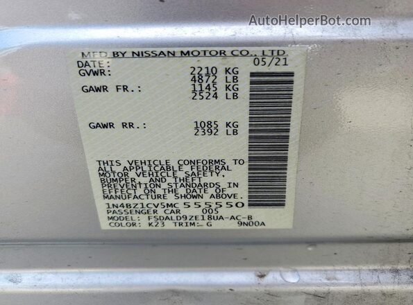 1N4BZ1CV5MC555550 2021 NISSAN LEAF Silver სალონის 360-გრადუსიანი ხედი