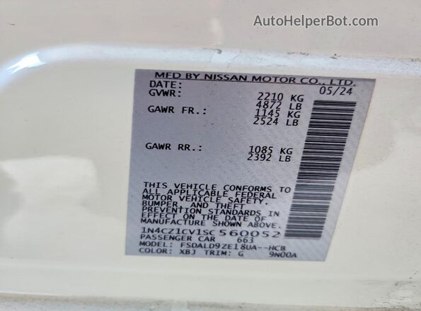1N4CZ1CV1SC560052 2025 NISSAN LEAF White Вид наклейки з VIN-кодом