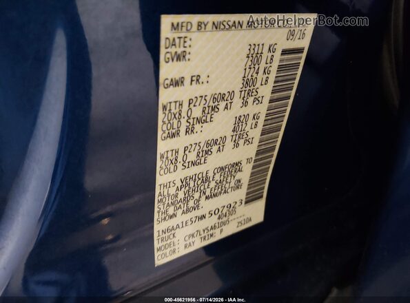1N6AA1E57HN507923 2017 NISSAN TITAN Blue Вид підкапотного простору