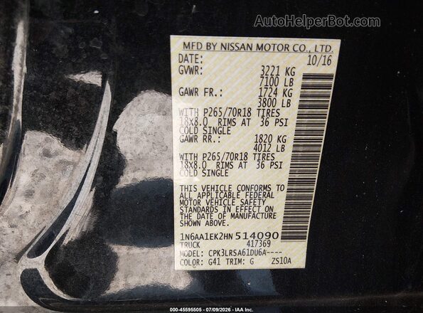 1N6AA1EK2HN514090 2017 NISSAN TITAN Black Շարժիչի բաժամունքի տեսք