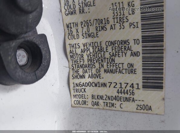 1N6AD0CW1HN721741 2017 NISSAN FRONTIER White Widok komory silnika