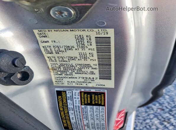1N6AD0CW8KN799442 2019 NISSAN FRONTIER Silver Vista del compartimento del motor