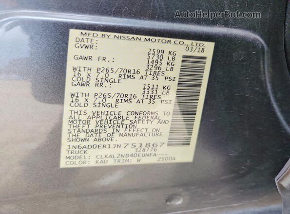 1N6AD0ER1JN751867 2018 NISSAN FRONTIER Gray Engine compartment view