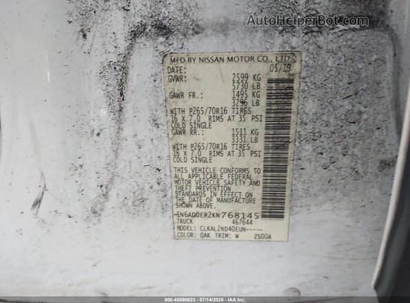 1N6AD0ER2KN768145 2019 NISSAN FRONTIER White Engine compartment view