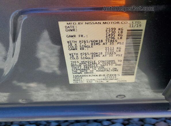 1N6AD0ER2KN882095 2019 NISSAN FRONTIER Gray VIN sticker view