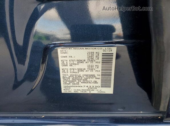 1N6AD0ER4KN743330 2019 NISSAN FRONTIER Blue Вид підкапотного простору