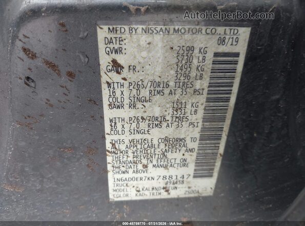 1N6AD0ER7KN788147 2019 NISSAN FRONTIER Gray Vista del compartimento del motor