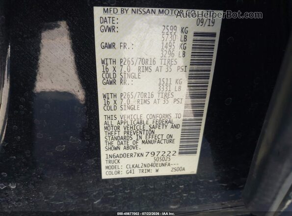 1N6AD0ER7KN797222 2019 NISSAN FRONTIER Black Вид підкапотного простору