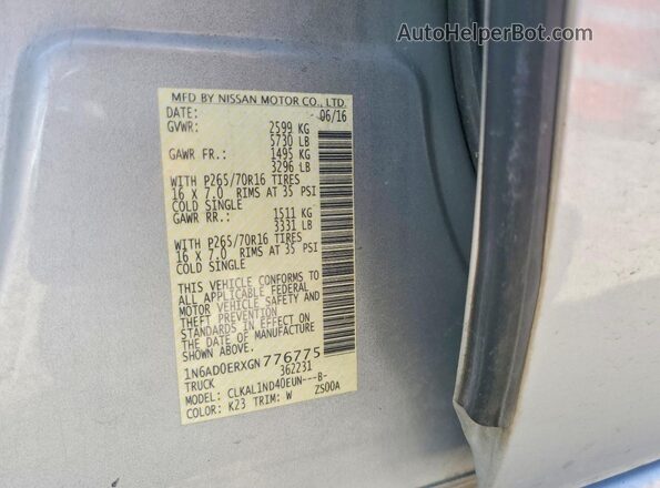 1N6AD0ERXGN776775 2016 NISSAN FRONTIER Silver Widok komory silnika