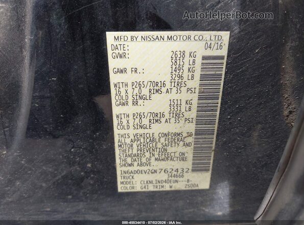 1N6AD0EV2GN762432 2016 NISSAN FRONTIER Черный Вид подкапотного пространства