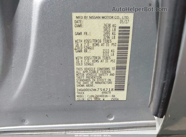 1N6AD0EV2HN754218 2017 NISSAN FRONTIER Серебряный Вид подкапотного пространства