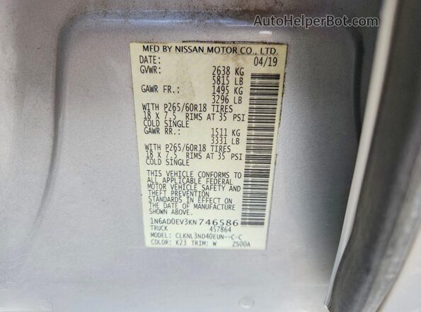 1N6AD0EV3KN746586 2019 NISSAN FRONTIER Silver Engine compartment view