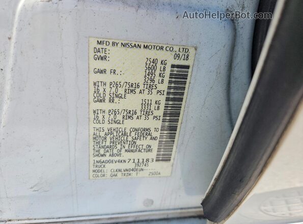 1N6AD0EV4KN711183 2019 NISSAN FRONTIER White ძრავის განყოფილების ხედი