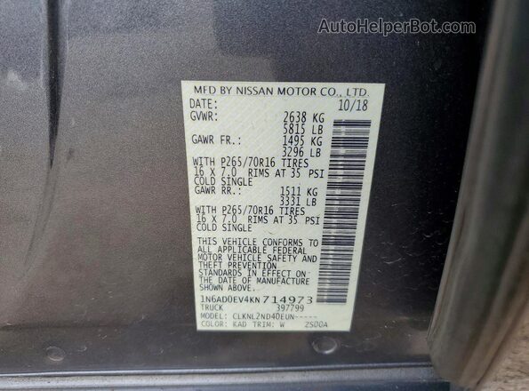 1N6AD0EV4KN714973 2019 NISSAN FRONTIER Gray Vista del compartimento del motor