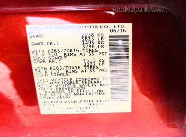 1N6AD0EV5GN780360 2016 NISSAN FRONTIER Red Widok komory silnika