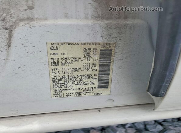 1N6AD0EV6KN871288 2019 NISSAN FRONTIER White Engine compartment view