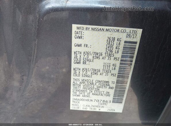1N6AD0EV8JN707863 2018 NISSAN FRONTIER Gray ძრავის განყოფილების ხედი