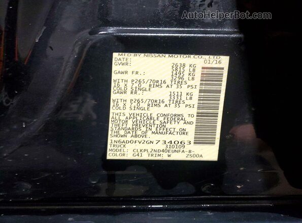 1N6AD0FV2GN734063 2016 NISSAN FRONTIER Черный Вид наклейки с VIN-кодом