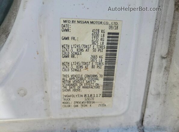 1N6AF0LY3JN818117 2018 NISSAN NV White Vista de la etiqueta del VIN
