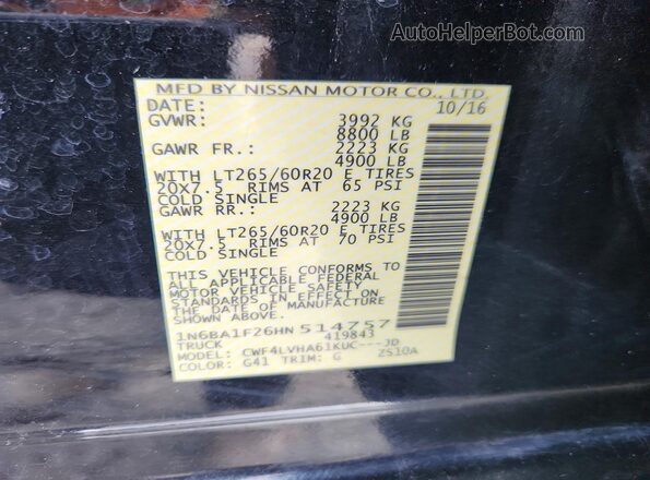 1N6BA1F26HN514757 2017 NISSAN TITAN Black Շարժիչի բաժամունքի տեսք
