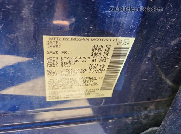 1N6BA1F40GN514799 2016 NISSAN TITAN Черный Вид наклейки с VIN-кодом