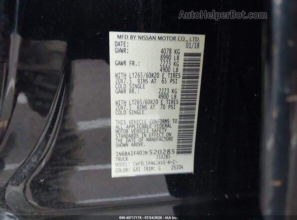 1N6BA1F40JN520285 2018 NISSAN TITAN XD Black Вид підкапотного простору
