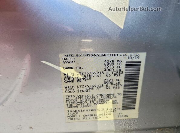 1N6BA1F47KN533424 2019 NISSAN TITAN Silver Engine compartment view