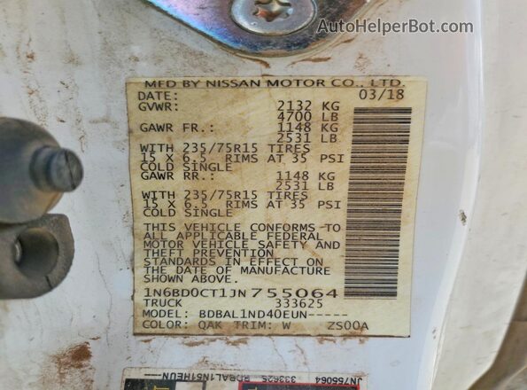 1N6BD0CT1JN755064 2018 NISSAN FRONTIER White Vista del compartimento del motor