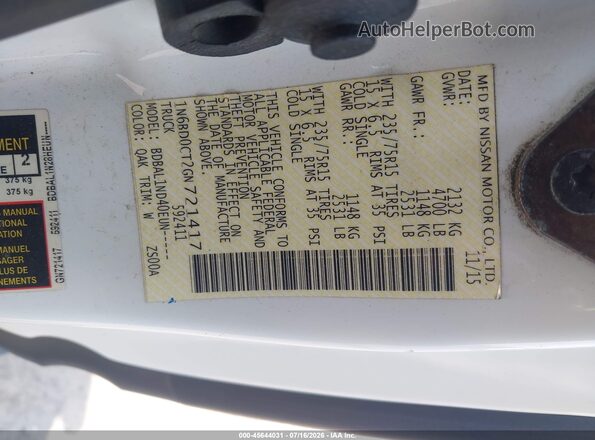 1N6BD0CT2GN721417 2016 NISSAN FRONTIER White Вид підкапотного простору