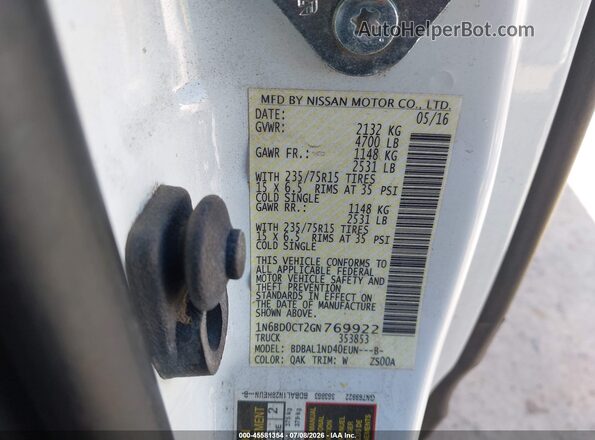 1N6BD0CT2GN769922 2016 NISSAN FRONTIER White Вид підкапотного простору