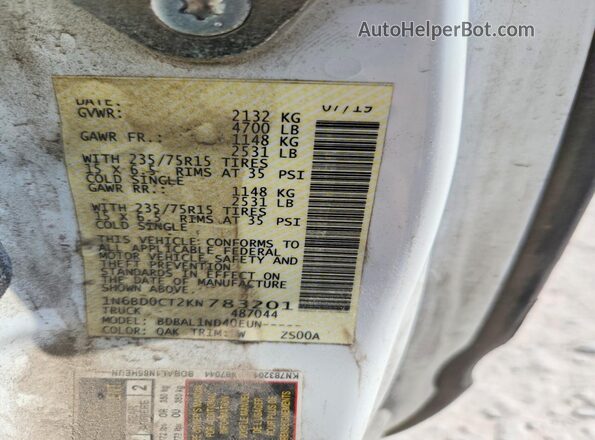 1N6BD0CT2KN783201 2019 NISSAN FRONTIER White Vista del compartimento del motor