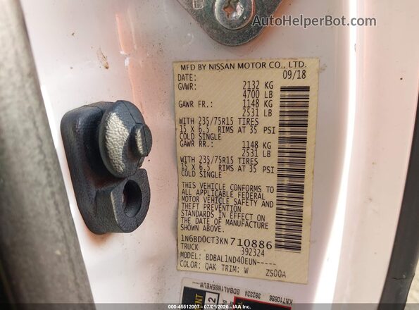 1N6BD0CT3KN710886 2019 NISSAN FRONTIER White Շարժիչի բաժամունքի տեսք