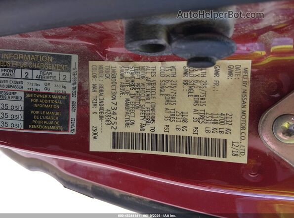 1N6BD0CT3KN734752 2019 NISSAN FRONTIER Red Widok komory silnika